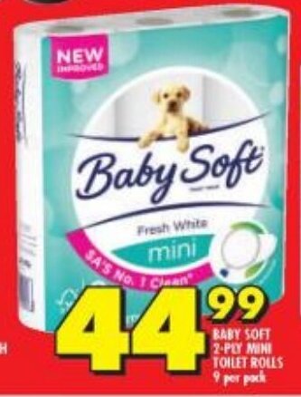 Shoprite Baby Soft 2-Ply Mini Toilet Rolls 9 per pack offer