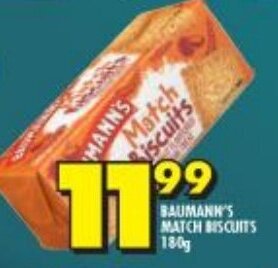 Shoprite Baumann's Match Biscuits 180g offer
