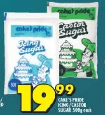 Shoprite Cake's Pride Icing/Castor Sugar 500g each offer