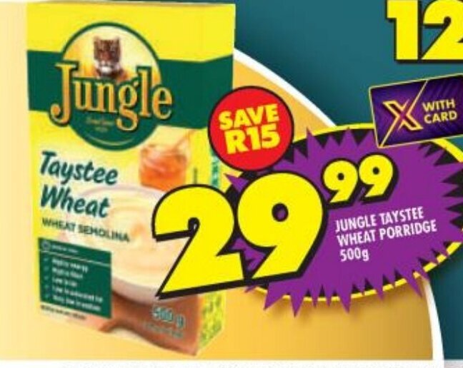 Jungle Taystee Wheat Porridge 500g offer at Shoprite