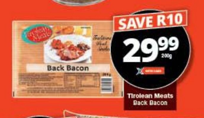 Tirolean Meats Back Bacon offer at Checkers