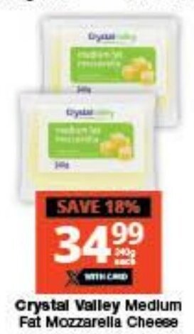 Checkers Crystal Valley Medium Fat Mozzarella Cheese offer