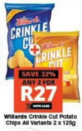 Checkers Willards Crinkle Cut Potato Chips All Variants 2x125g offer