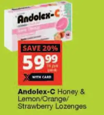 Checkers Andolex-C Honey & Lemon/Orange/Strawberry Lozenges offer