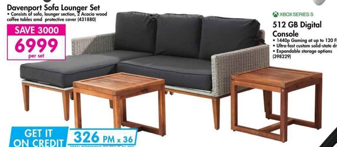 Davenport Sofa Lounger Set offer at Makro