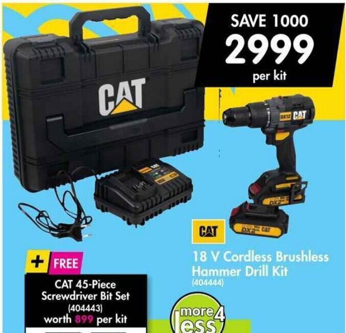 CAT 18V Cordless Brushless Hammer Drill Kit offer at Makro