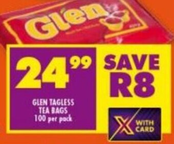 Shoprite Glen Tagless Tea Bags 100 per pack offer