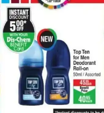 Dis-Chem Top Ten for Men Deodorant Roll-On 50ml offer