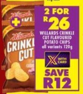 Shoprite Willards Crinkle Cut Flavoured Potato Chips 120g offer