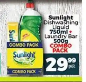 Take 'n Pay Sunlight Dishwashing Liquid 750ml + Laundry Bar 500g Combo Pack offer