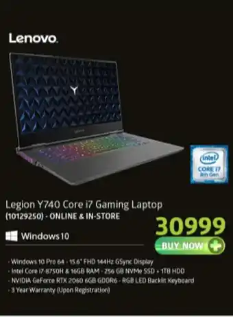 Incredible Connection Lenovo - Legion Y740 Core i7 Gaming Laptop - 10129250 offer