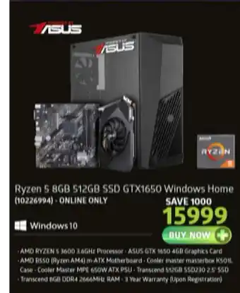 Incredible Connection Asus - Ryzen 5 8GB 512GB SSD GTX1650 Windows Home - 10226994 offer