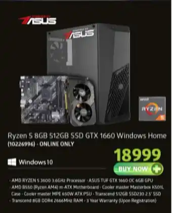 Incredible Connection Asus - Ryzen 5 8GB 512GB SSD GTX 1660 Windows Home - 10226996 offer