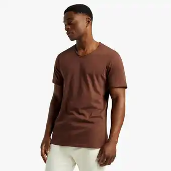 Mkm chocolate brown raw edge cross over v-neck t-shirt
