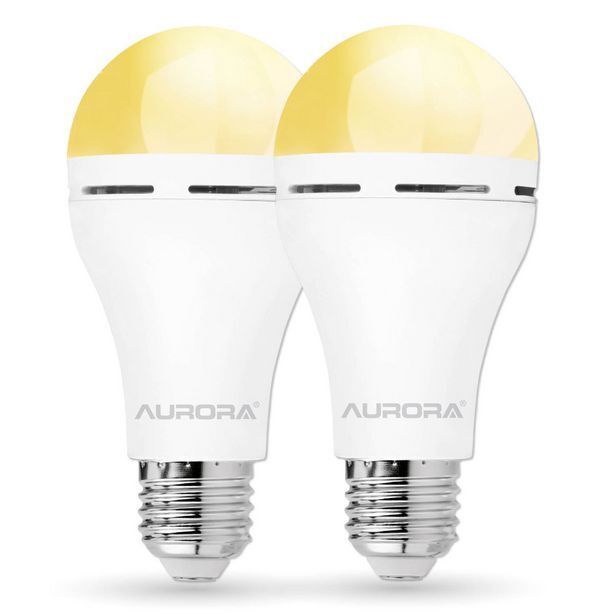 Aurora emergency led light bulb e27 rechargeable backup 2 pack offer