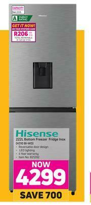 hisense 222l bottom freezer fridge inox h310 bi wd