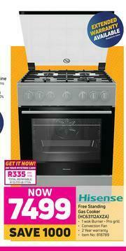 Game Hisense Free Standing Gas Cooker HC63112AXZA offer