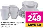 Game 16 Piece White Swirl Embossed Porcelain Dinner Set offer
