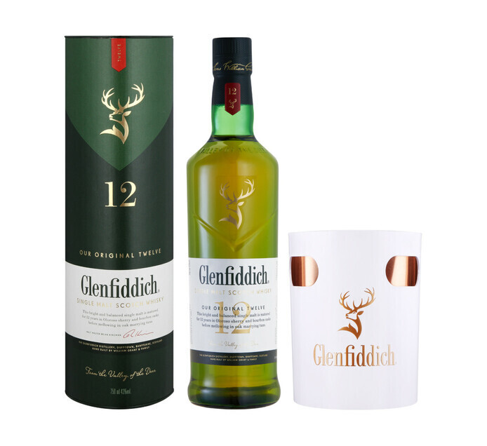 Glenfiddich 12yo single malt whisky and ice bucket in giftpack (1 x
