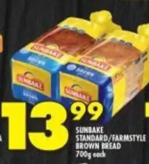 Shoprite Sunbake Standard/Farmstyle Brown Bread 700g offer