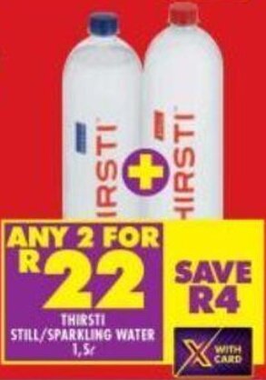 Shoprite Thirsti Still/Sparkling Water 1.5L offer