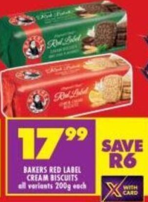 Shoprite Bakers Red Label Cream Biscuits 200g offer