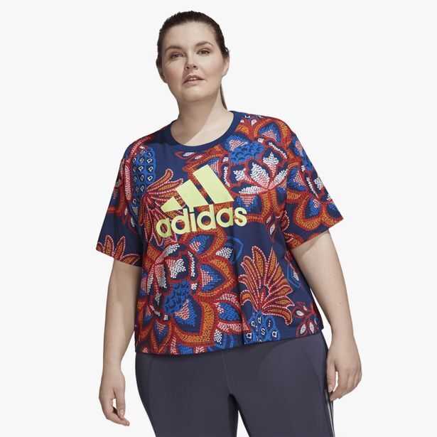 Women's adidas blue multicolour plus farm gfx tshirt offer at Totalsports