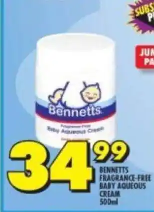 Bennets Fragrance-Free Baby Aqueous Cream 500ml