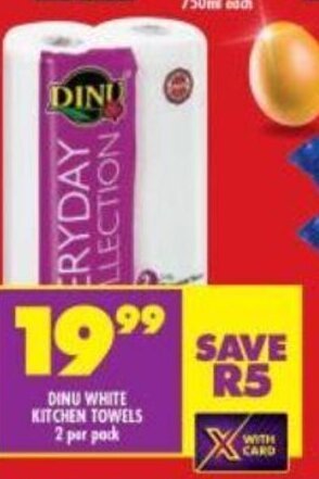 Shoprite Dinu White Kitchen Towels 2 per pack offer