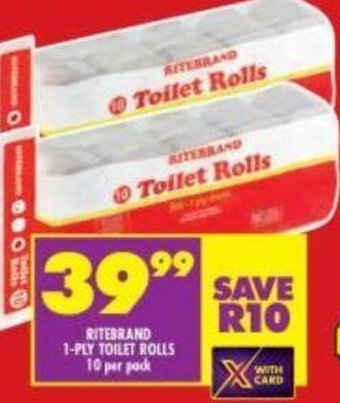 Shoprite Ritebrand 1-Ply Toilet Rolls 10 per pack offer