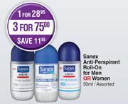 Dis-Chem Sanex anti perspirant roll on for men or women assorted-50ml offer