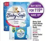 Dis-Chem Baby soft fresh white 2 ply toilet rolls 9 pack plus moist toilet tissue 42 wipes-both for offer