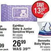 Dis-Chem Epi-max baby & junior sensitive wipes-80 wipes per pack offer