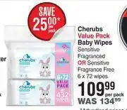 Dis-Chem Cherubs baby wipes value pack-6 x 72 wipes per pack offer