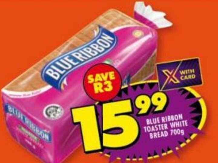 Blue Ribbon Toaster White Bread 700g offer at Shoprite