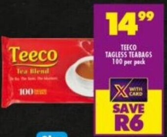 Shoprite Teeco Tagless Teabags 100 per pack offer