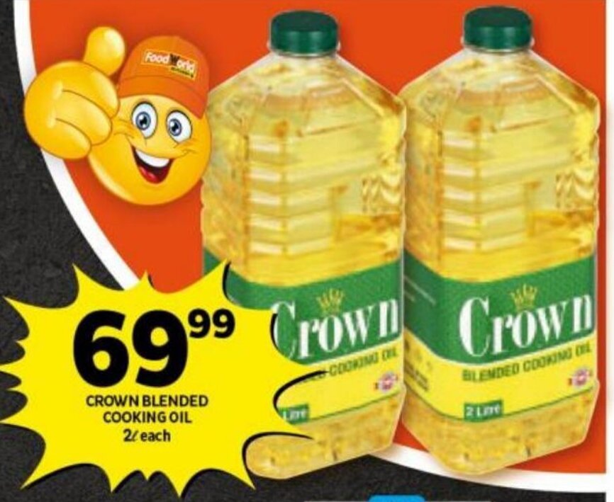 Crown Blended Cooking Oil 2L each offer at Shoprite