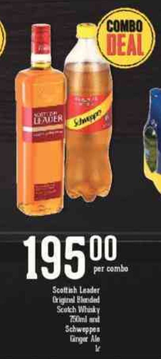 Scottish Leader Original Blended Scotch Whisky 750ml and Schweppes