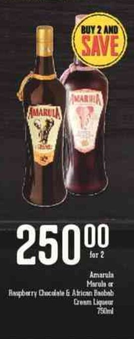 Spar Tops Amarula Marula or Raspberry Chocolate & African Cream Liqueur 750ml offer