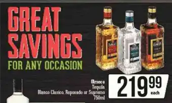 Spar Tops Olmeca Tequila Blanco Clasico, Reposado or Supremo 750ml offer