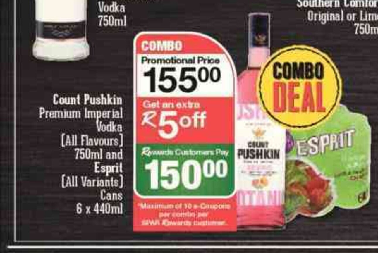 Count Pushkin Premium Imperial Vodka 750ml and Esprit Cans 6 x 440ml
