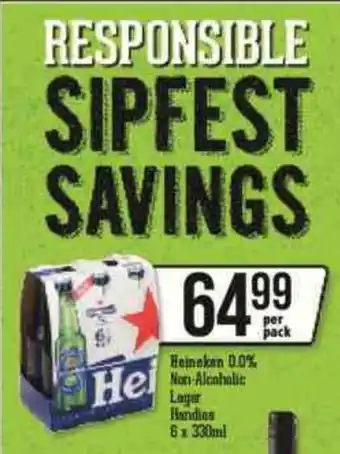 Spar Tops Heineken 0.0% Non-Alcoholic Lager Handies 6 x 330ml offer