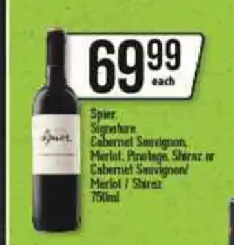 Spar Tops Spier Signature Cabernet Sauvignon, Merlot, Pinotage, Shiraz or Cabernet Sauvignon / Merlot / Shiraz 750ml offer