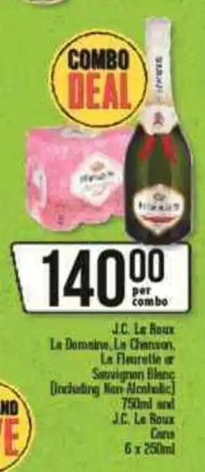 J.C Le Roux Le Domaine, La Chanson La Fleurette or Sauvignon 750ml and J.C Le Roux Cans 6 x 250ml