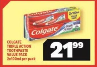 Usave Colgate Triple Action Toothpaste Value Pack 2x100ml per pack offer