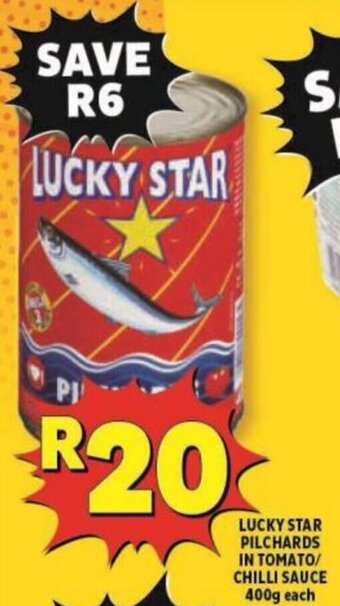Usave Lucky Star Pilchards in Tomato/Chilli Sauce 400g each offer