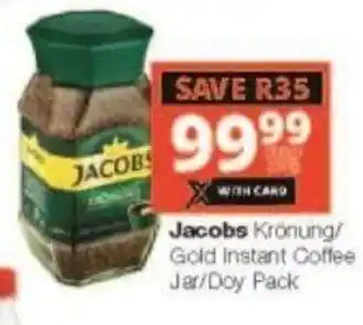 Checkers Jacobs Kronun/Gold Instant Coffee Jar/Doy Pack offer