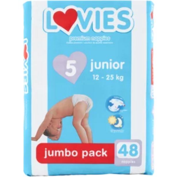 Lovies junior premium nappies jumbo pack 12 25kg 48 pack offer at