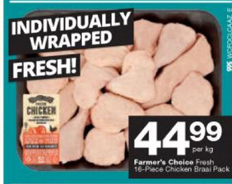 Checkers Farmer's Choice Fresh 16-piece Chicken Braai Pack per kg offer