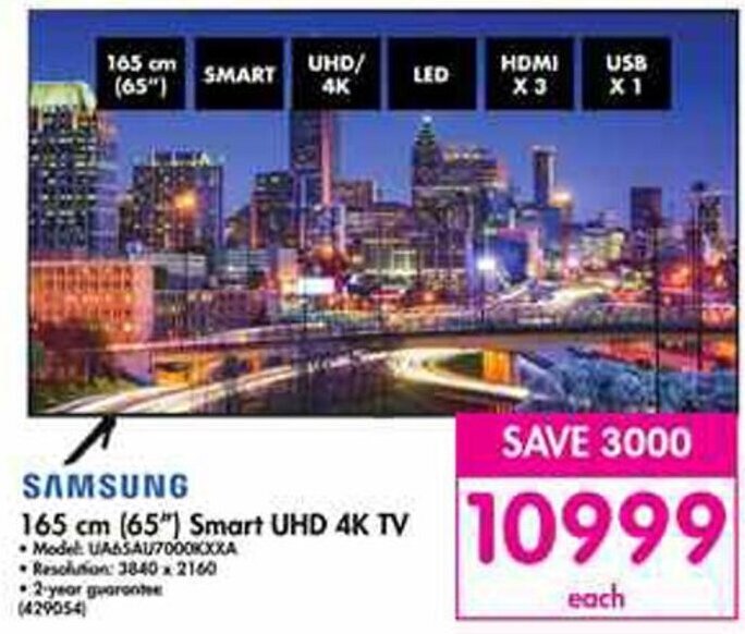 Samsung 165cm (65") Smart UHD 4K TV offer at Makro